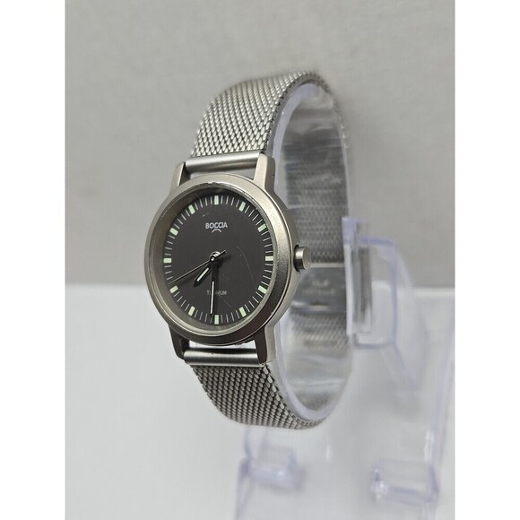 Boccia Titanium Swiss Quartz Black Dial Titanium Mesh Band 5 Bar New Battery main image 8